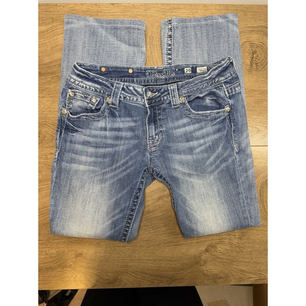 Miss Me Signature Embellished Bootcut Low Rise Jeans Size 29 (Hem Shortened) - Picture 2 of 16